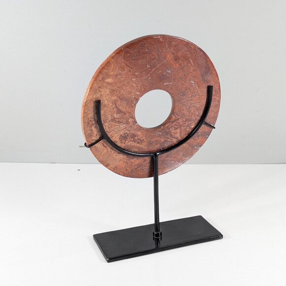 Red stone Bi Disc on metal Stand, hand polished decorative Asian home decor - Picture 4 of 13
